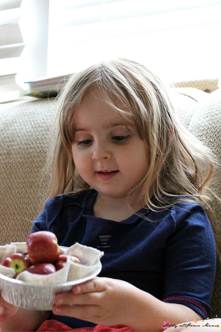 Apple Pie Busy Bag: Homemade Scented Felt Food - a gorgeous homemade toy that takes less than 5 minutes to make! Also makes a great fall learning activity - here we are counting to five.