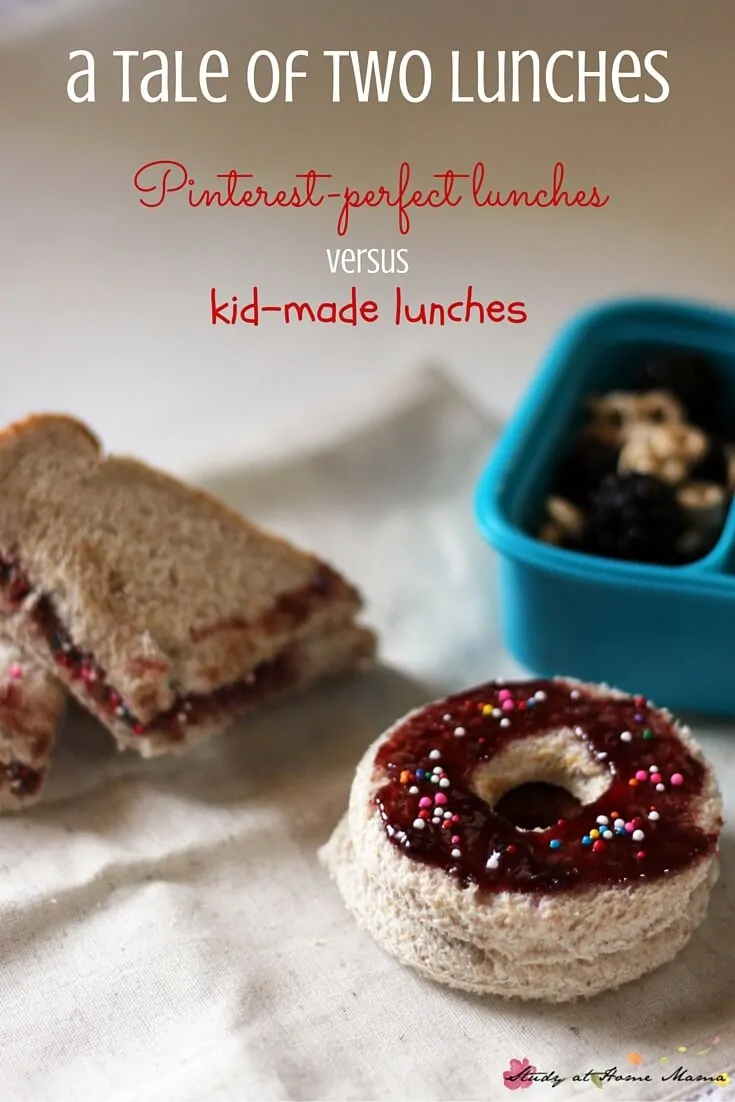 A tale of two lunches: two moms debate on the merits of the Pinterest Perfect Lunch box ideas, and kid-made lunches.