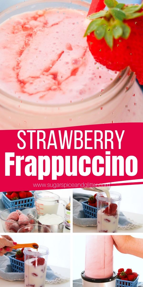 How to make a Starbucks Strawberry Frappuccino at home with no sugary syrups or artificial flavors. Just vibrant fruity flavors in this icy cold pink drink!