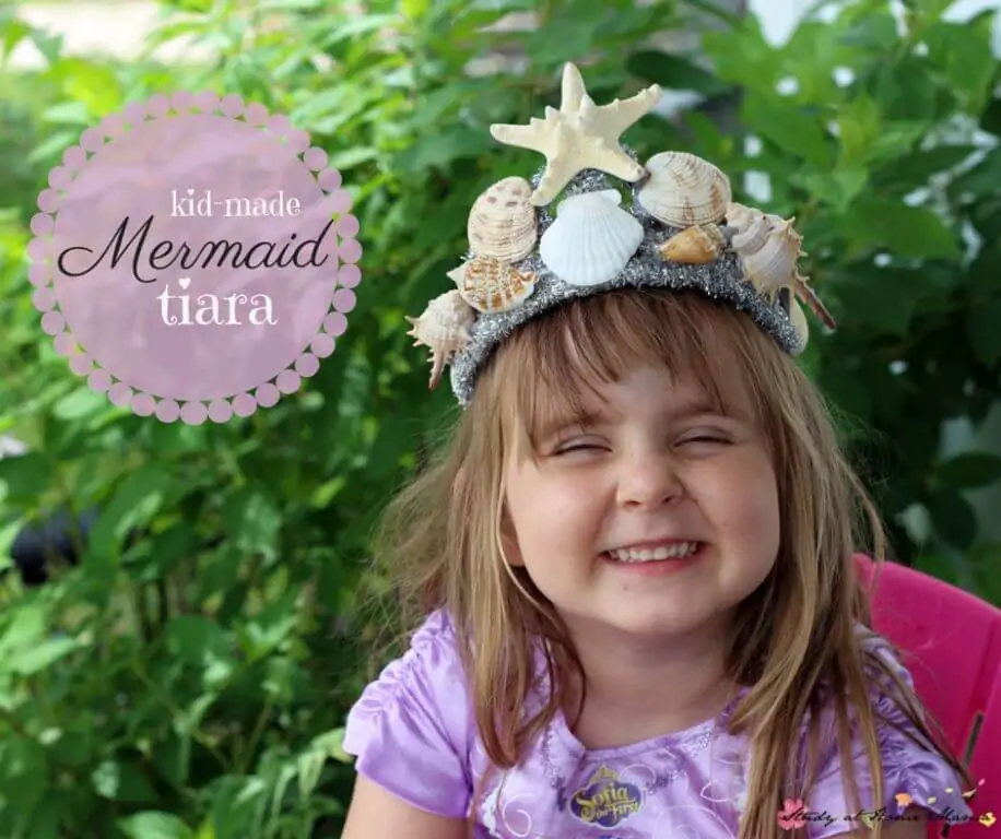 Kid-Made Mermaid Tiara - a gorgeous DIY tiara for a mermaid costume or mermaid party. One of many awesome mermaid play and kids craft ideas on this blog.