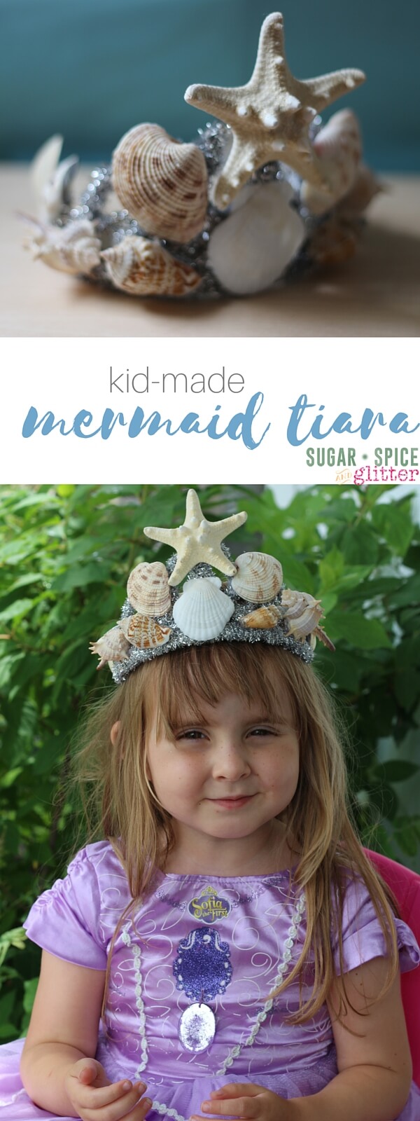 Kid-Made Mermaid Tiara - a gorgeous DIY tiara for a mermaid costume or mermaid party. One of many awesome mermaid play and kids craft ideas on this blog - she threw an amazing Mermaid Party for her daughter on a budget