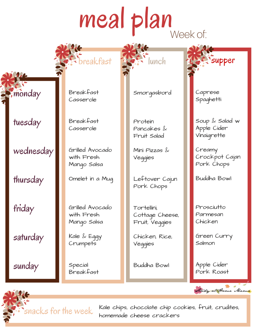 Free Printable Meal Plan - don't forget to grab your free printable grocery shopping list, too!