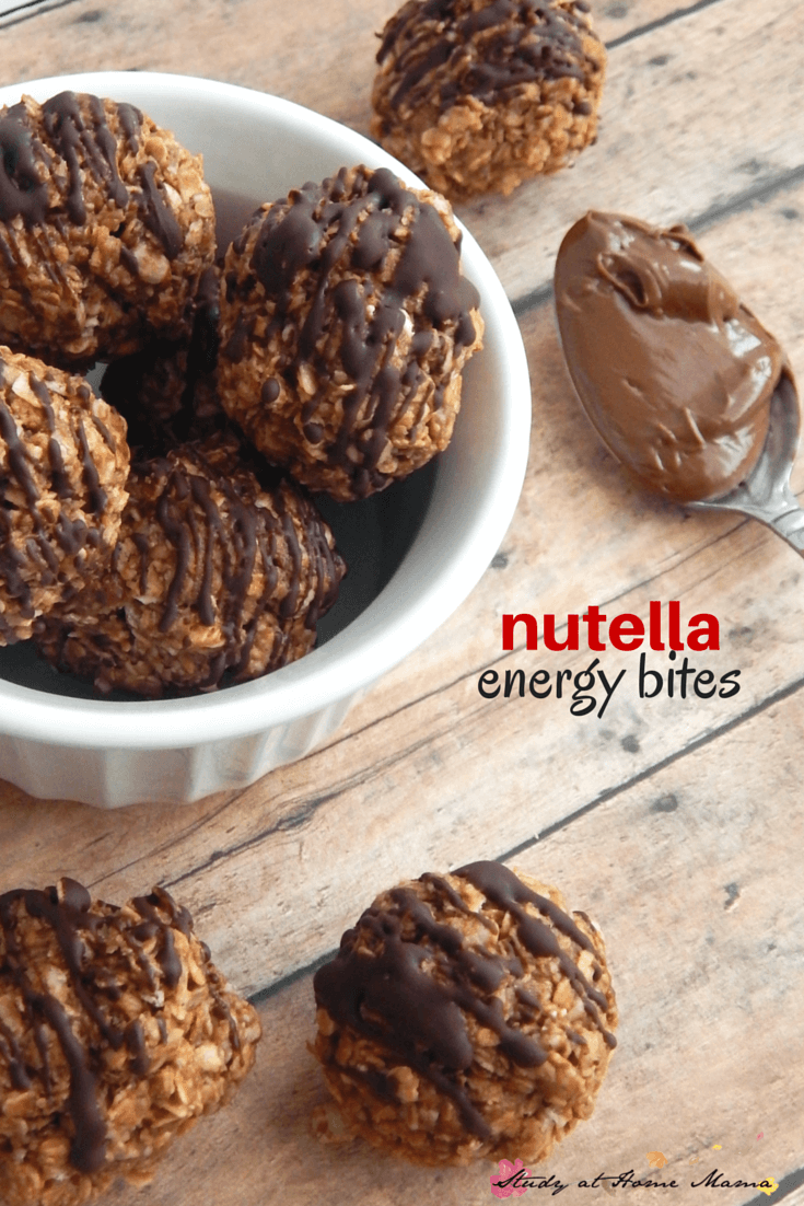 Kids Kitchen: Nutella Energy Bites - a no-bake cookie ball recipe that is surprisingly easy and healthy (minus the small amount of Nutella) An easy on-the-go snack, or kids' lunch box idea!
