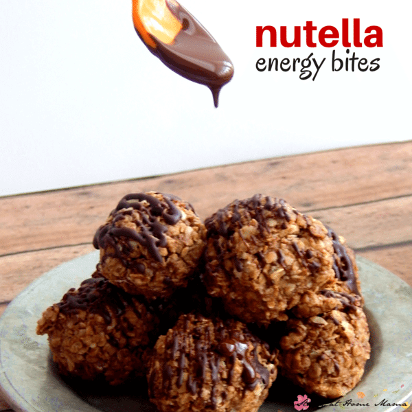 Nutella Energy Bites - a quick and easy kids' kitchen recipe for no-bake cookie bites. Perfect for a lunch box idea, or on-the-go snack