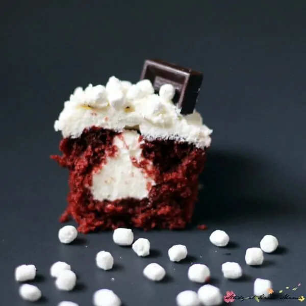 Red Velvet S'more Cupcakes: Dye-free, moist, and chocolate-y cupcakes, with a marshmallow-cream cheese frosting. An easy dessert recipe you will love
