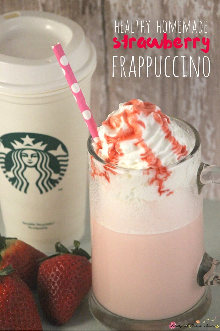 Homemade Strawberry Frappuccino - 2 Recipes; One for a Healthy Strawberry Frappuccino and one for a slightly more indulgent version. These yummy copycat Starbucks recipes save you money and calories!