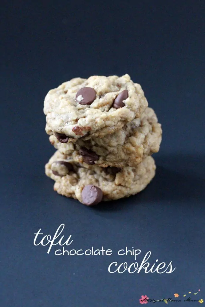 Tofu chocolate chip cookies - a delicious vegan cookie perfect for kids or discerning guests. Packed with protein, these vegan chocolate chip cookies taste like the real deal!
