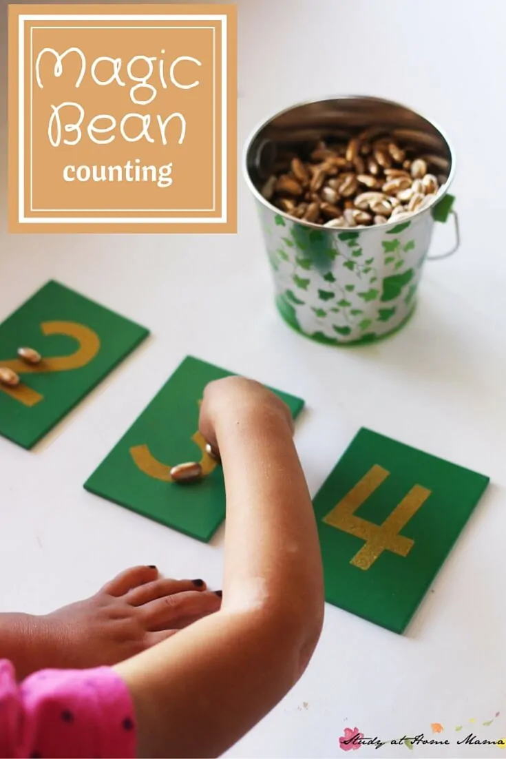 Magic Bean Counting - a simple math activity inspired by Jack and the Beanstalk, plus notes on what to consider when using themed materials for learning
