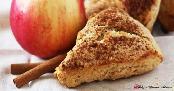 Mmm, apple butter scones. Cinnamon, apple, and caramel flavours in a soft, crumbly biscuit topped with a crunchy cinnamon-sugar coating. A delicious fall recipe you need to try.
