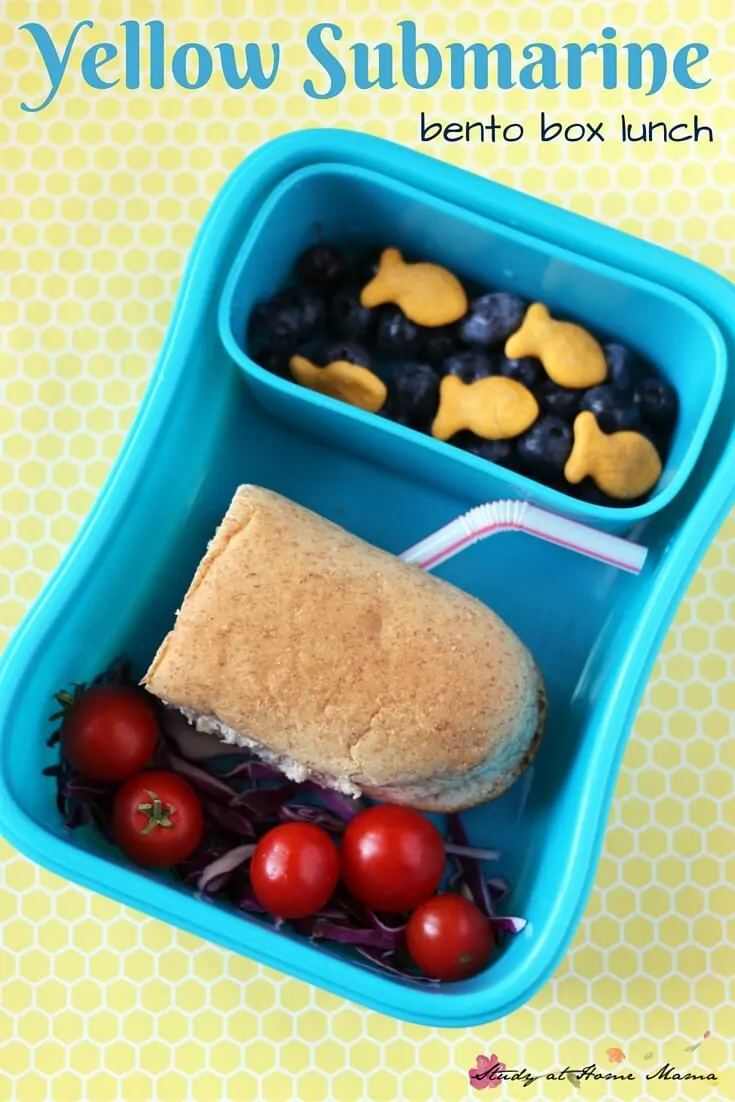 Yellow Submarine-inspired Bento Lunch Box Idea. A fun and easy way to present your child's lunch and expose them to new foods