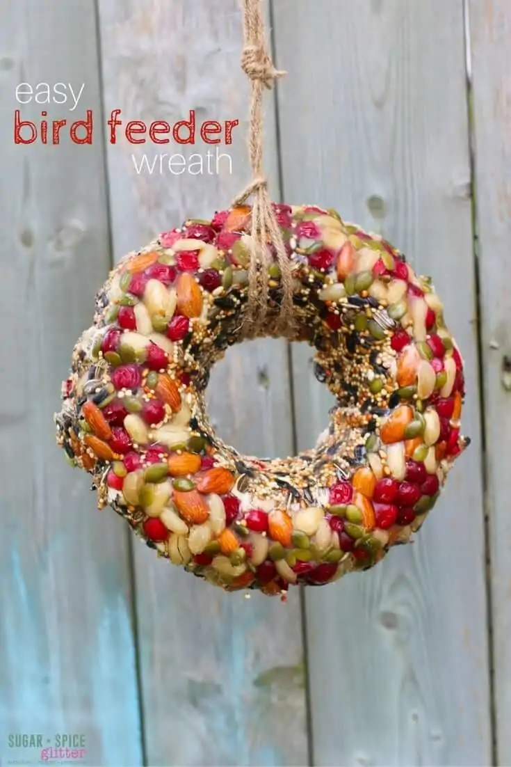 Easy Bird Feeder Kids Can Make, a beautiful Bird Feeder Wreath to decorate your yard and attract the birds