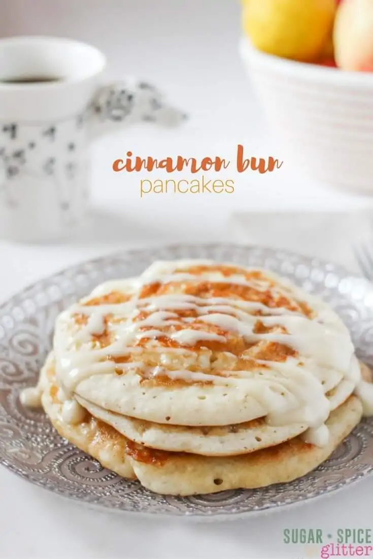 Cinnamon Bun Pancakes Recipe - a delicious and indulgent breakfast option when you want something just a bit special. Ready in less than 10 minutes, you can make these on a laid-back weekend, or for a weekday pick-me-up.