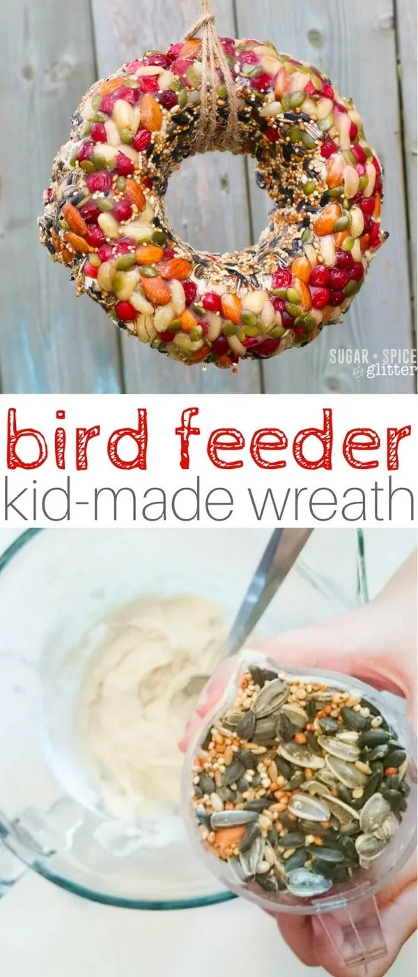 This easy bird feeder wreath is the perfect homemade gift kids can make to bring the birds to the yard