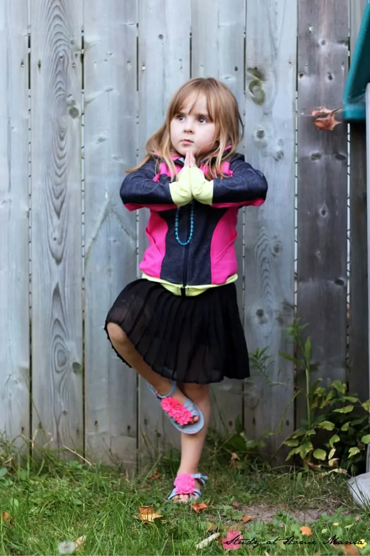 How to do tree pose for kids safely, as part of a fun Fall Yoga Sequence for Kids