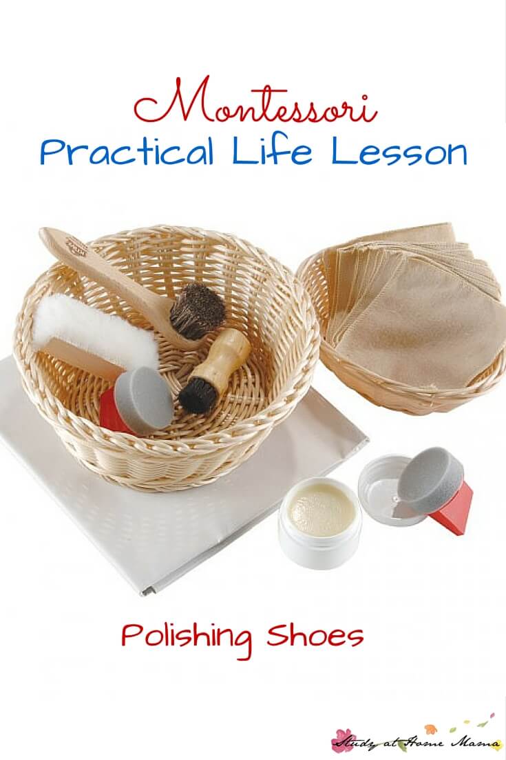 Montessori Practical Life Lesson: Polishing Shoes - a great way to teach children to work in a sequential and orderly manner, which is important for self-care, cooking, and even math!