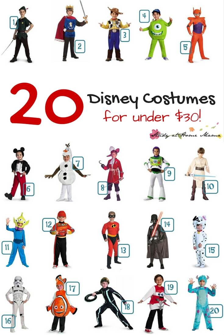 20 Disney costume ideas for boys under $30. Affordable and great quality Disney Costumes for Boys