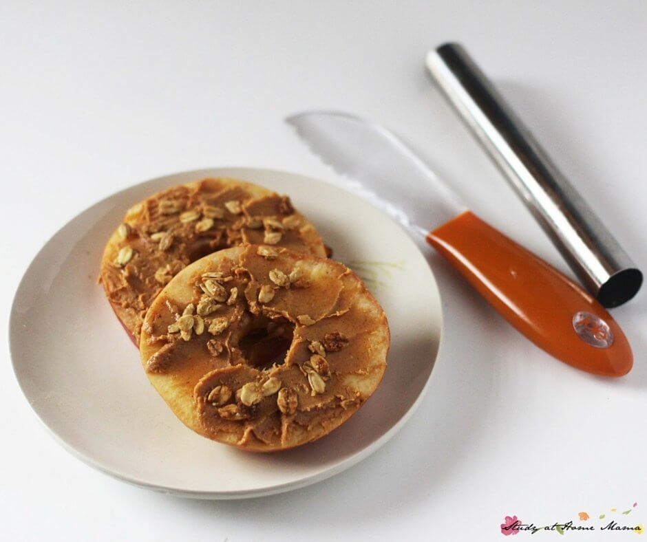 Apple Slices with Natural Peanut Butter and granola - an easy kid-made bedtime snack