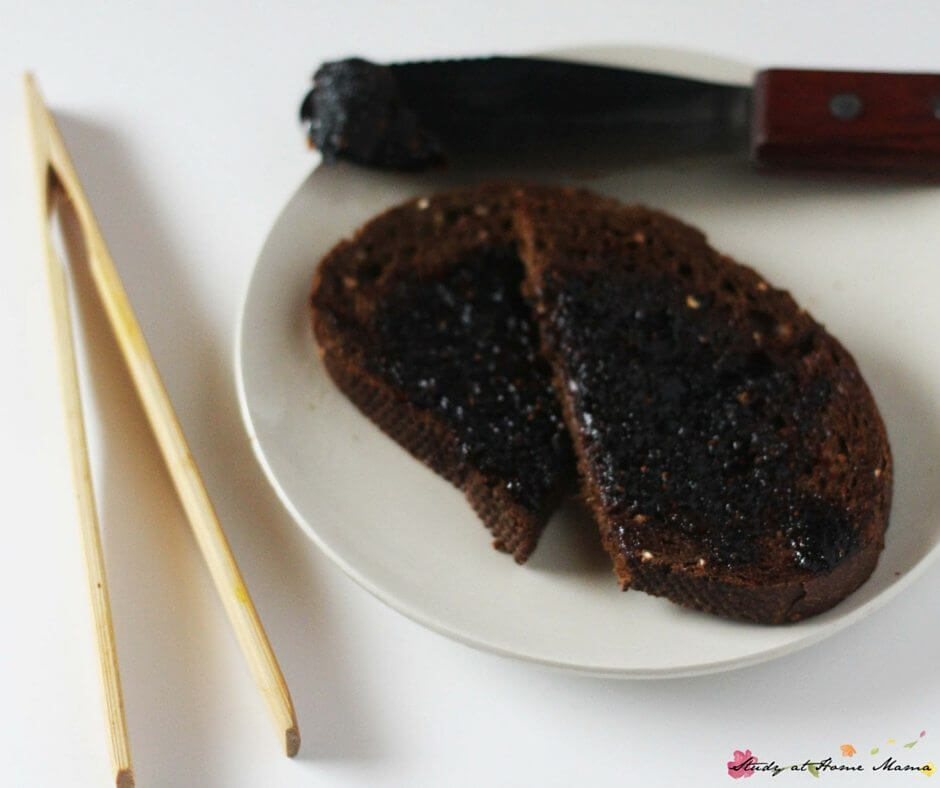 Natural strawberry jam on rye bread - a great bedtime snack for kids