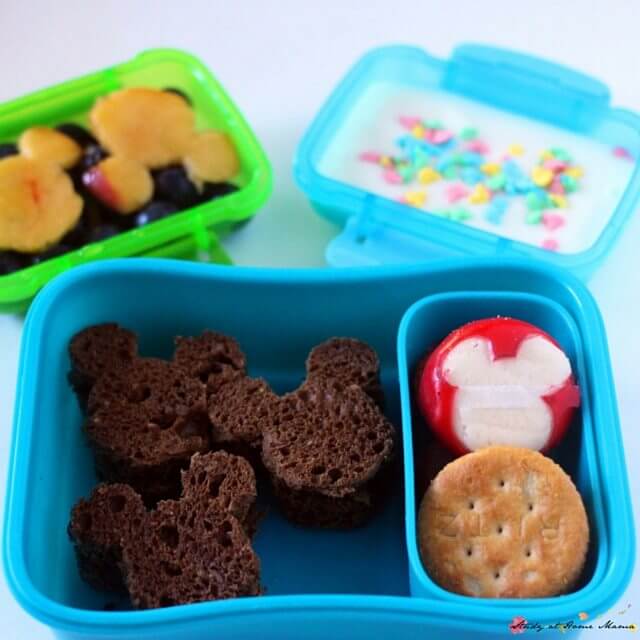 Easy lunch box idea shared every week - this Mickey Mouse lunch box uses all healthy foods for a fun lunch your kids will love
