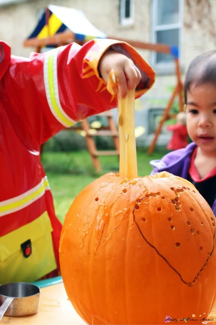 Kids just love squishing and stretching pumpkin seed slime - and it's even better coming out of a pumpkin!