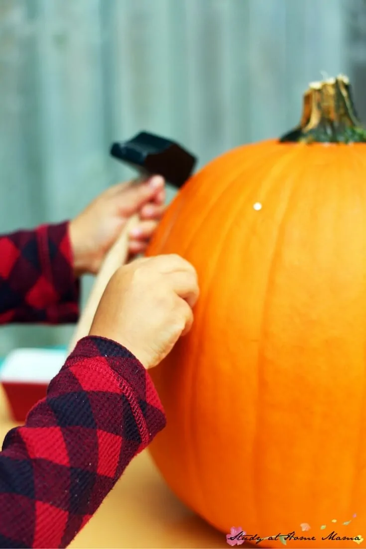 Such great ideas for how to let children use manual drills, and small hammer and nail sets, to "carve" a pumpkin