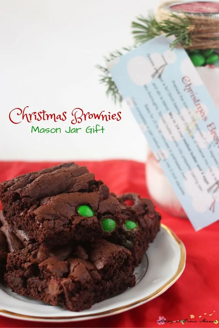 Christmas Brownies Mason Jar Gift - the perfect frugal gift for everyone on your list. Simply measure out the ingredients, layer them in a $1 mason jar, and add a tag with the instructions! Decorate the jar if you have extra time. Get the exact measurements and a printable gift tag on the post.