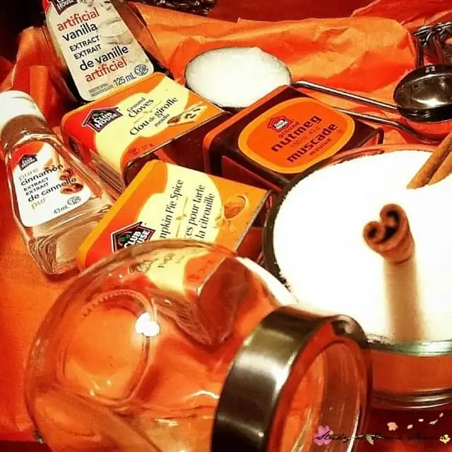 Ingredients for kids to make their own pumpkin pie sugar scrubs