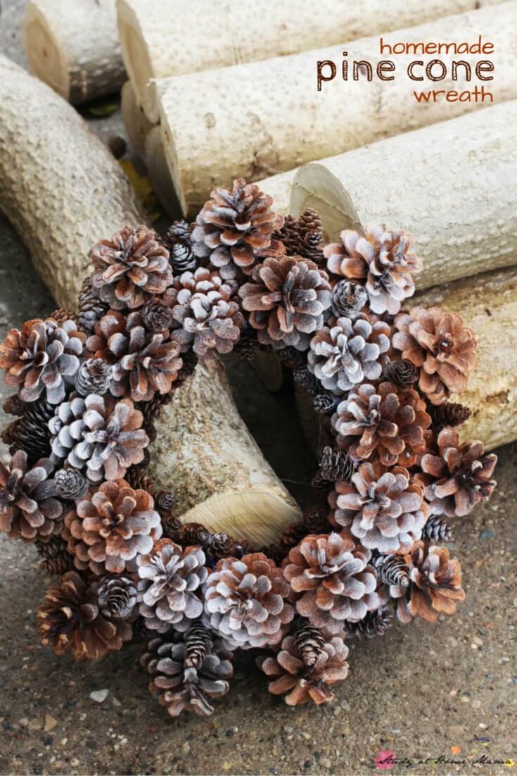 Homemade Pine Cone Wreath - a gorgeous DIY winter wreath to welcome your guests this holiday season. A Christmas gift kids can make