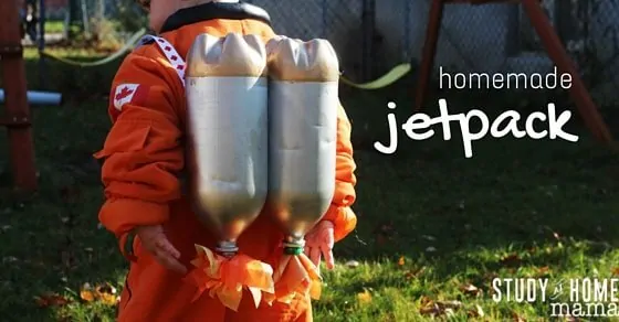 Easy homemade jetpack toy that kids can make. The perfect homemade toy for your budding astronaut that can be whipped together with a few recyclables!