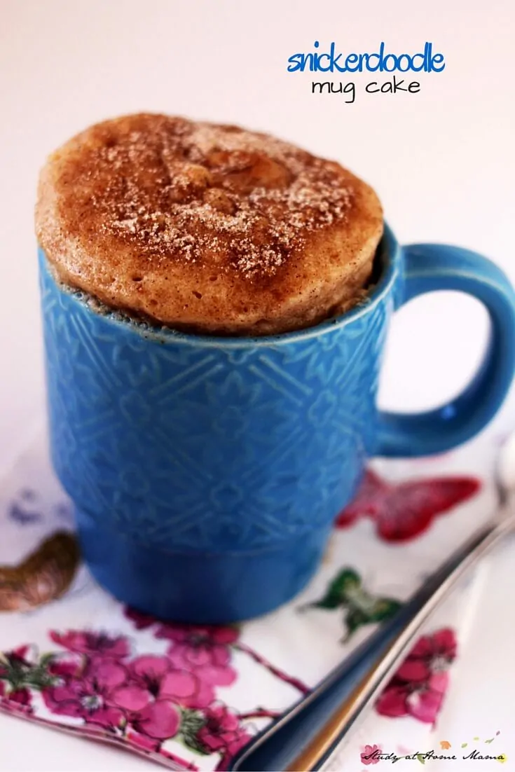 Snickerdoodle Mug Cake, a delicious one-minute dessert idea for a quick and satisfying dessert when you just need a single-serving of something sweet. Inspired by the classic snickerdoodle cookie recipe, this snickerdoodle mug cake has the perfect light, fluffy cake with a generous cinnamon-sugar coating