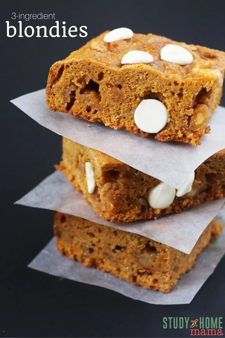 3-ingredient Dessert Recipe for Blondie Squares. An easy dessert kids can help make - or perfect for a last-minute dessert recipe, ready in 15 minutes