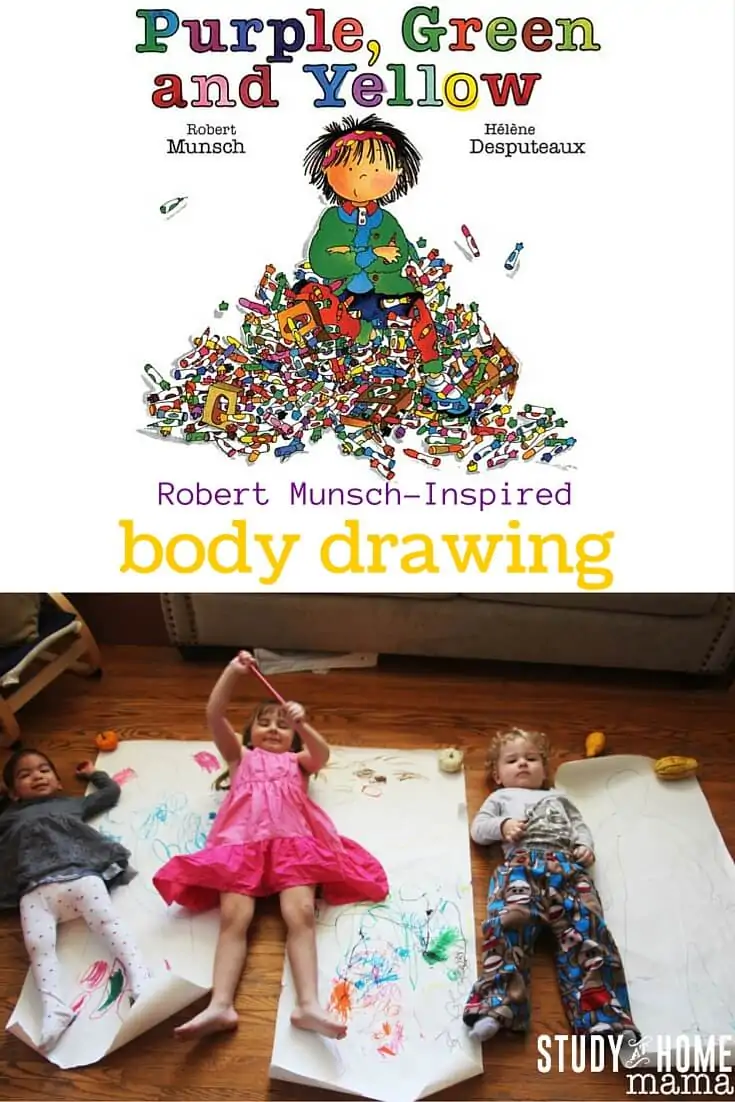 Robert Munsch-Inspired Body Drawings after reading the classic "Purple, Green and Yellow" - let children draw on their bodies! Their body outlines that is.