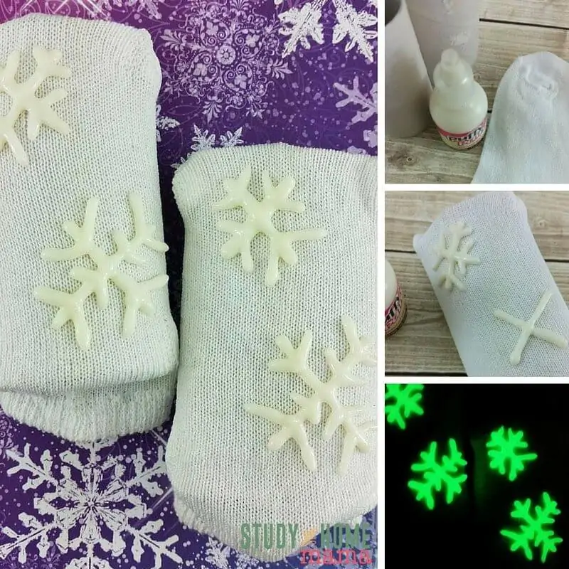 Your kids can make their own designs with glow in the dark puffy paint. Snowflakes are fun for cold winter nights!