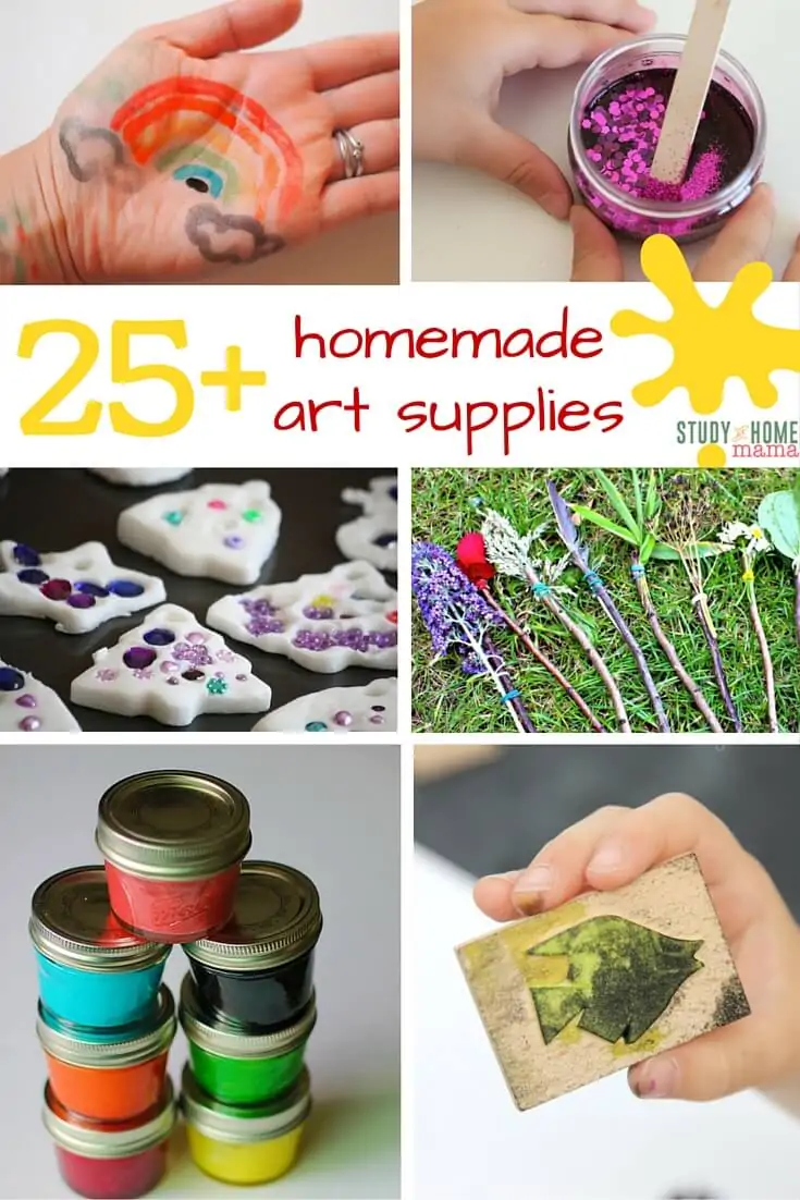 25+ Homemade Art Supplies - easy homemade paint recipes, homemade play doughs, and more!