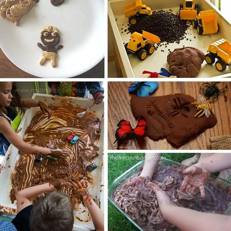 Fun Chocolate Sensory Play Ideas for Kids - from chocolate play dough to edible chocolate worm play!