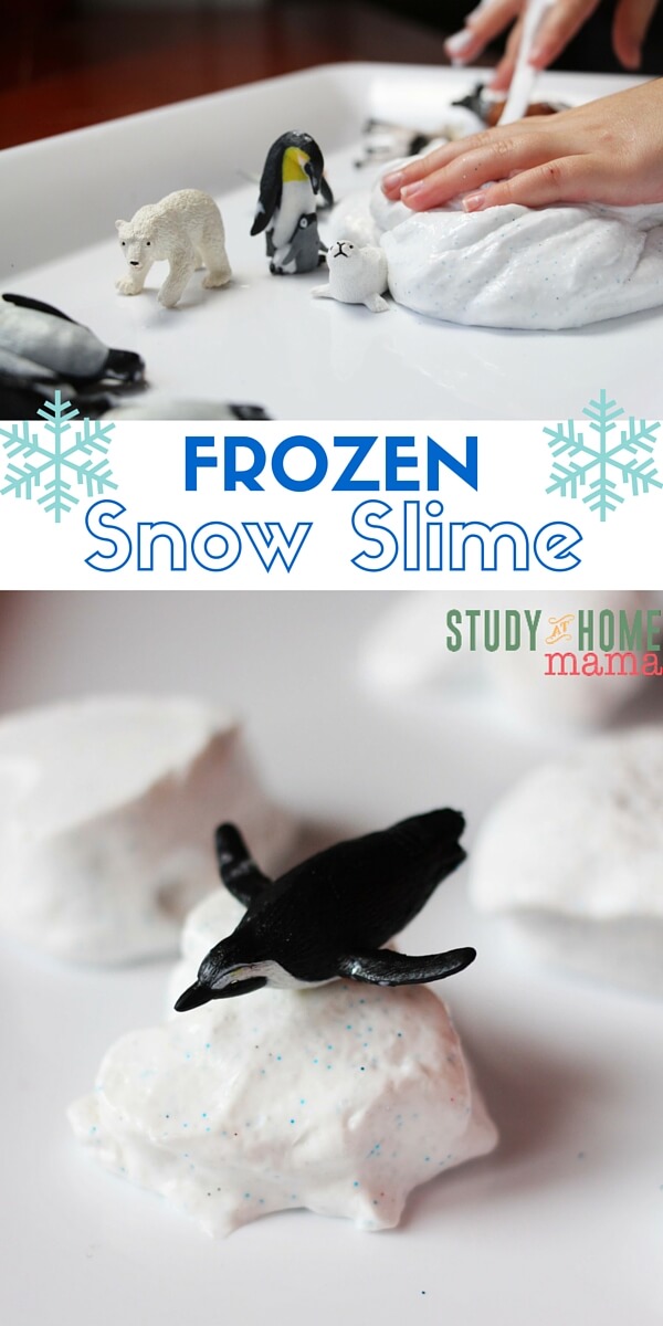 FROZEN Snow Slime - two great sensory play materials in one! Make sparkly snow slime and then freeze it for a fun adventure in texture, temperature, and Arctic sensory play. 