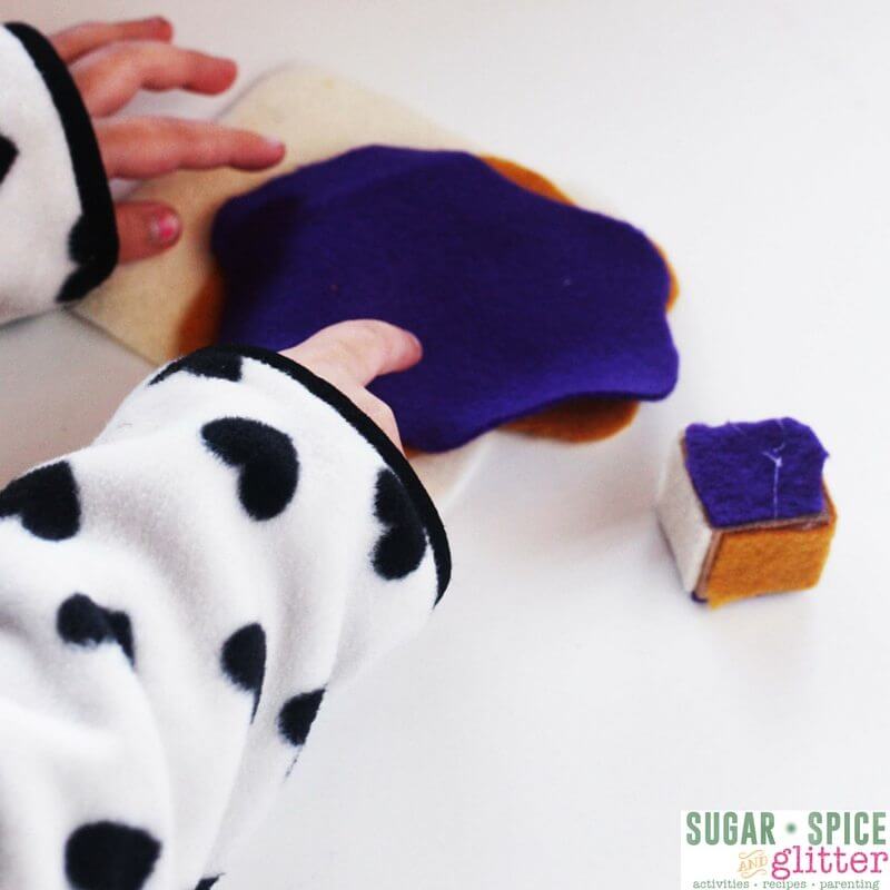 Playing the PBJ game - a homemade felt game that teaches children how to follow simple game rules