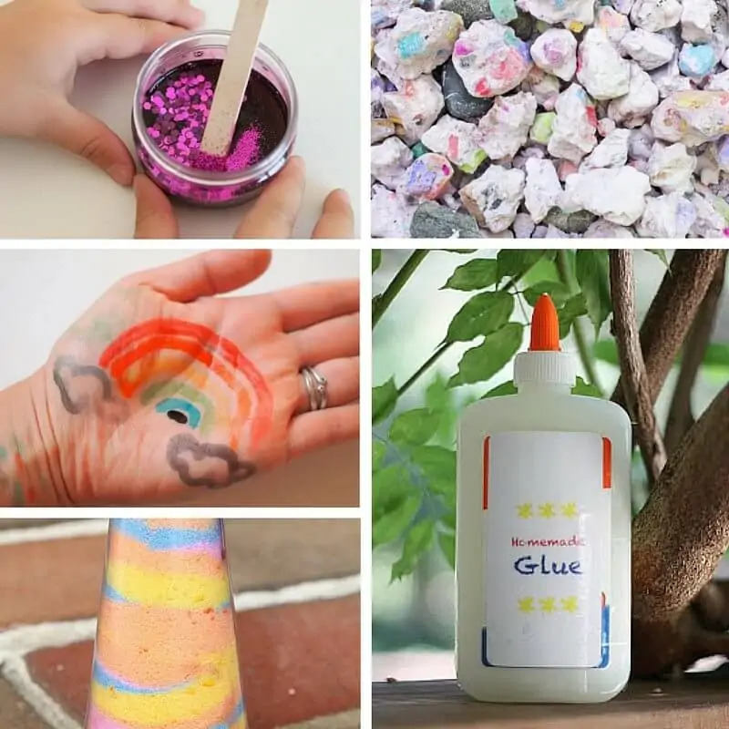 Homemade Art & Crafts Supplies - glitter glue, chalk rocks, body paint, and more!