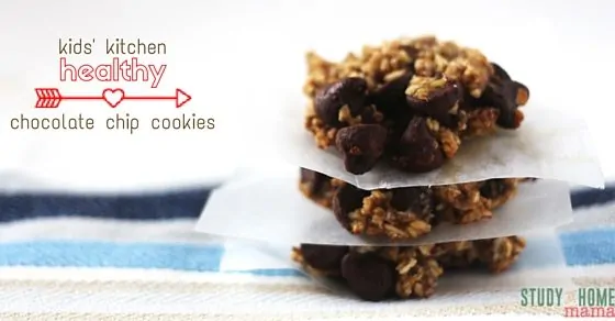 A super easy, 4-ingredient HEALTHY Chocolate Chip Cookie - the perfect kids' kitchen recipe for a healthy yet satisfying snack. These really hit the spot if you are craving chocolate chip cookies, but they are best made on the day you plan to eat them.