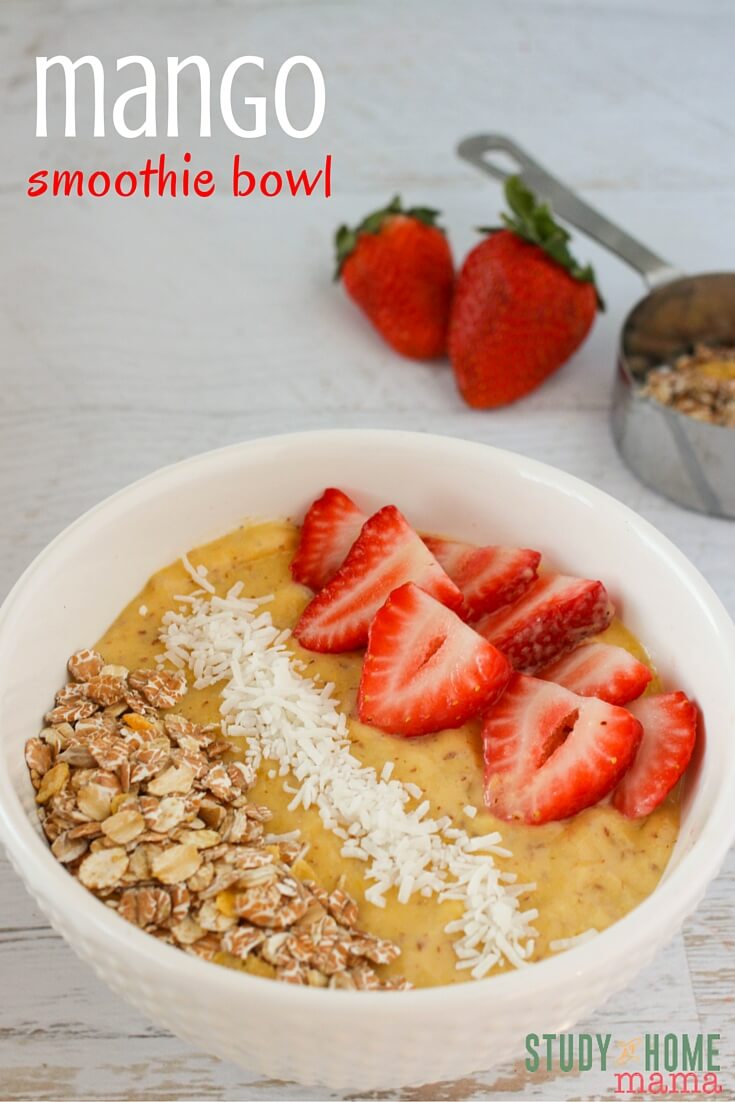 This delicious Mango Smoothie Bowl is the perfect healthy breakfast recipe if you are trying to eat healthier in the mornings. Full of fruit and fiber, and topped with your favourite healthy treats, this is a delicious way to start the day!
