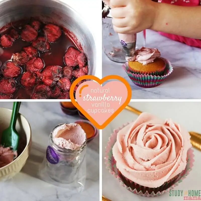 How to make Natural Strawberry Frosting and the best Vanilla Cupcakes ever. A cute rose design with the pink frosting is the perfect finishing touch