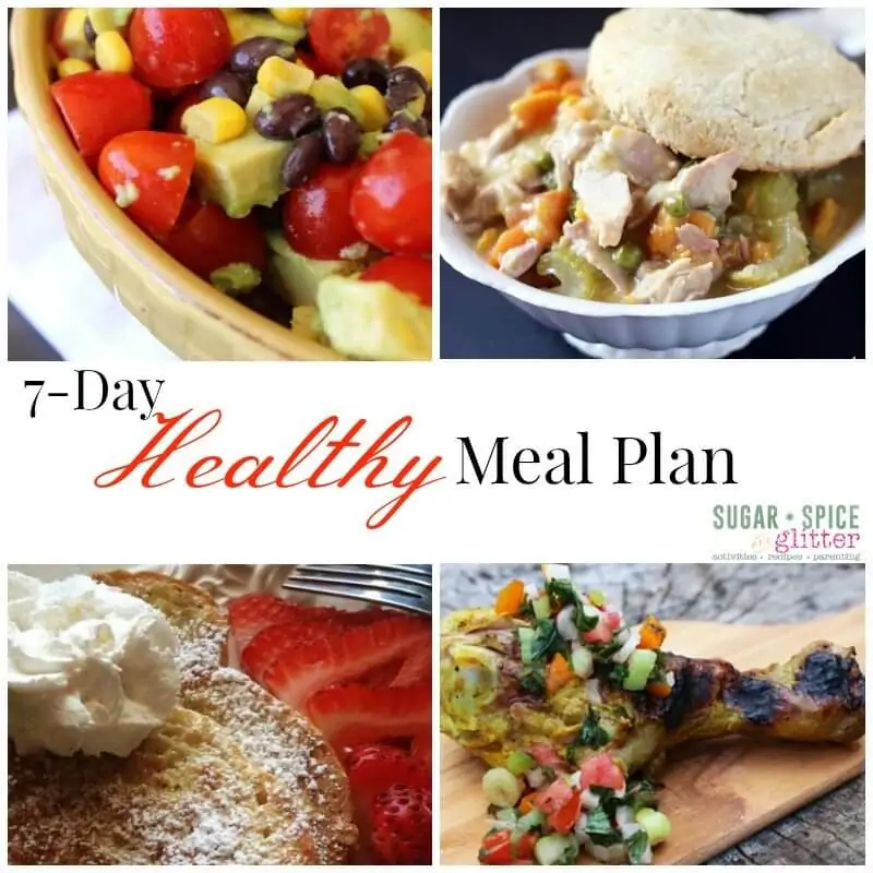 7 Day Healthy Meal Plan 8 on Sugar, Spice & Glitter will make your life easier. Find savory recipes perfect for winter months. Complete recipes linked and free grocery list template is attached!