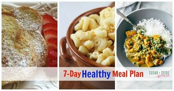 Need a meal plan for a busy week? Check out this 7-Day Healthy Meal Plan on Sugar, Spice & Glitter for easy meal planning. Healthy recipes are apart of family life and trying new recipes are a lot of fun! Don't miss out on free printable meal plan and grocery list and make meal planning simple.