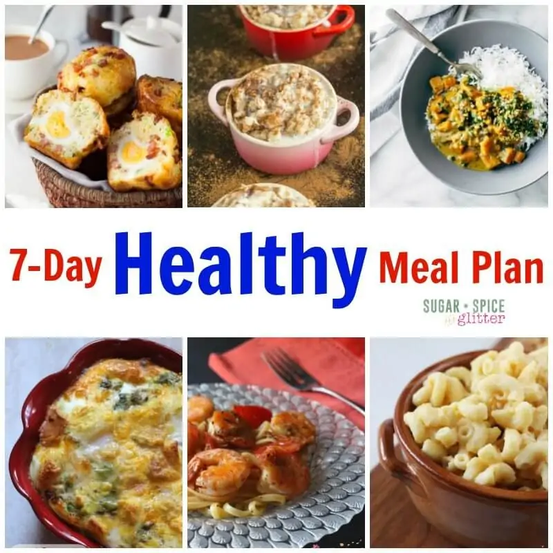Need a meal plan for a busy week? Check out this 7-Day Healthy Meal Plan on Sugar, Spice & Glitter for easy meal planning. Healthy recipes are apart of family life and trying new recipes are a lot of fun! Don't miss out on free printable meal plan and grocery list and make meal planning simple.