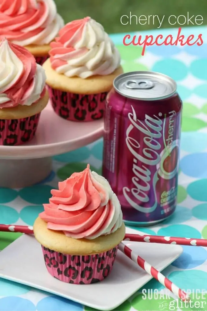 The perfect cherry-vanilla cupcakes, these Cherry Coke Cupcakes are perfection for the Cherry Coke fan in your life.