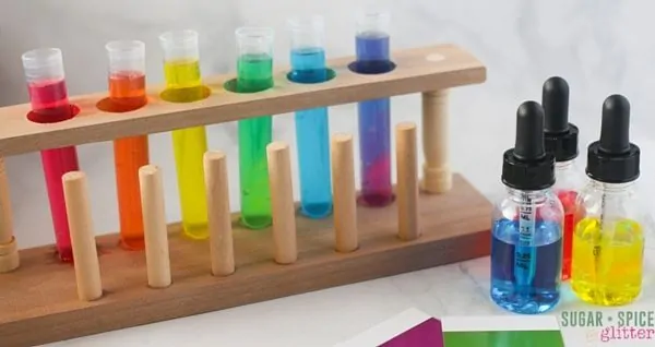 This color mixing lab is a great mixed ages activity for teaching the basics of science experiments for kids