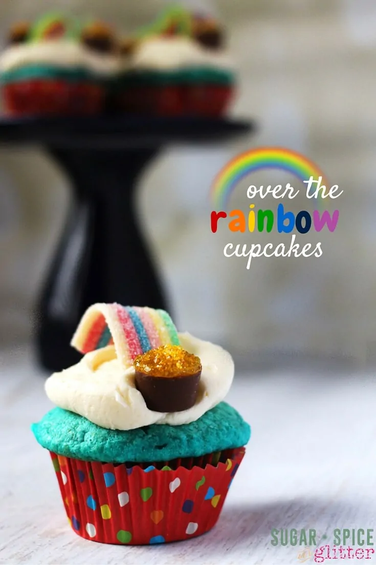 These rainbow cupcakes would be perfect for St. Patrick's Day, a Wizard of Oz themed party, or to celebrate a special rainbow baby. An easy dessert kids can help make!