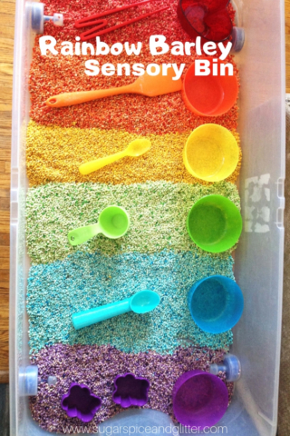 rainbow barley sensory bin