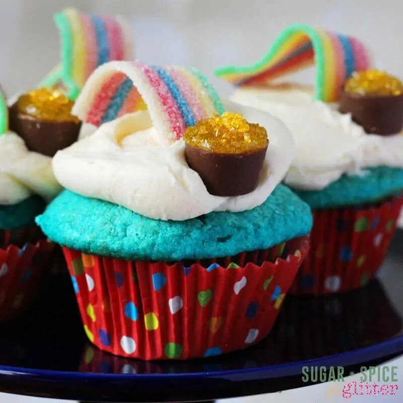 These rainbow cupcakes would be perfect for St. Patrick's Day, a Wizard of Oz themed party, or to celebrate a special rainbow baby. An easy dessert kids can help make!