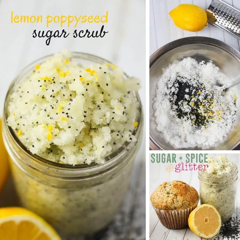 How to make a homemade lemon poppy seed sugar scrub. This homemade sugar scrub smells amazing and looks pretty cute, too!